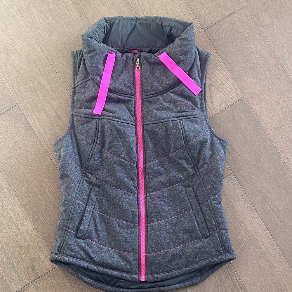 The North Face Quilted Puffer Vest with Pink Accents